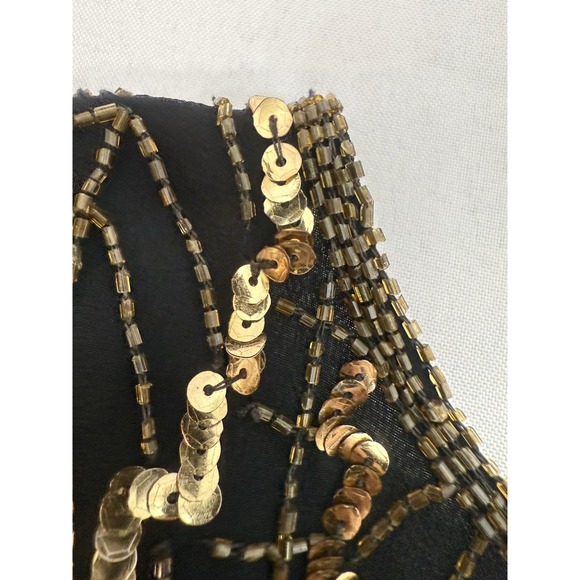 VTG Laurence Kazar 100% Silk Black Gold Beaded Gown Womens Size XL *FLAWS* - Picture 8 of 15